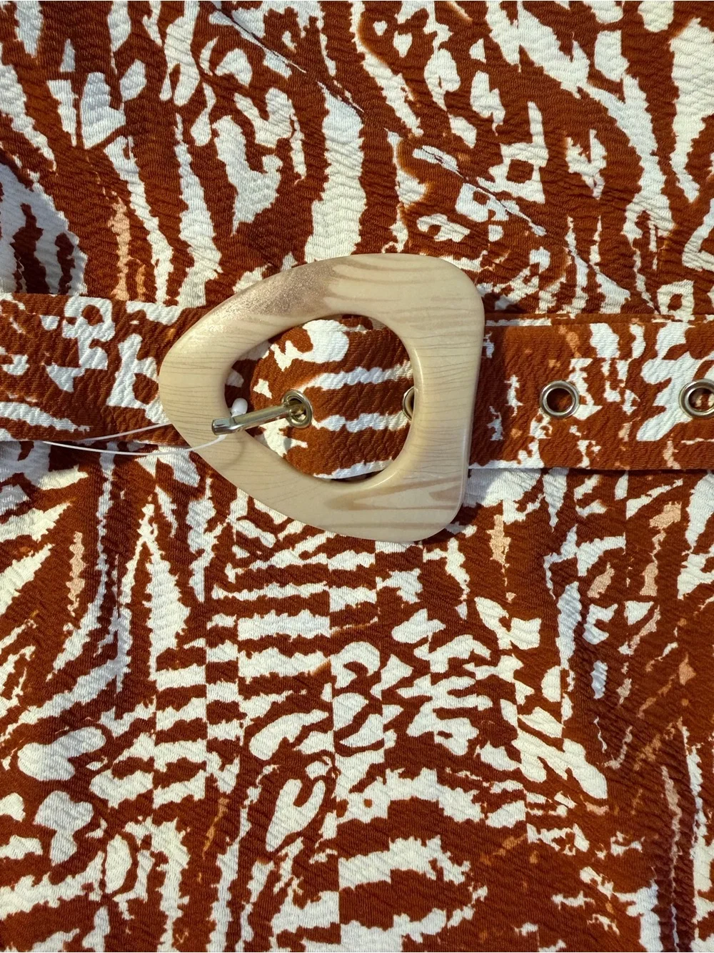 Time and Tru One Piece Swimsuit Belted Brown Cream Print Size L NWT